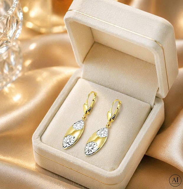 Zlaté náušnice 14K Glare 1092 – Obrázok 4